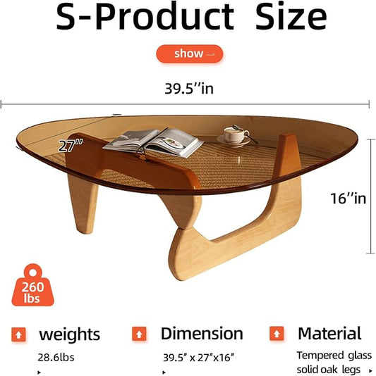 Mid Century Modern Glass Coffee Table, Coffee Table for Living Room, Noguchi Coffee Tables,Suitable for Bedroom Living Room Reception Office Tables (Wood/Brown, ML)