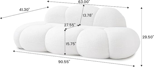 JACH 3 Seater Cloud Sofa for Living Room, Modern Sherpa Upholstered Sofa, Minimalist Leisure Couch, Comfy Cloud Couch for Apartment, Small Space, No Assembly Required (White)