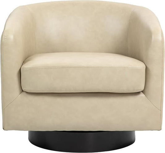 Faux Leather Swivel Barrel Accent Chairs Set of 2, Comfy Club Chair Upholstered Round Armchair for Lving Room, Cream