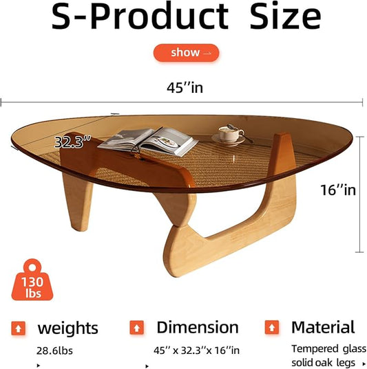 Glass Coffee Table, Mid Century Modern Coffee Table, Coffee Table for Living Room Center Table Suitable for Bedroom Living Room Reception Office Tables (Wood/Brown, Large)