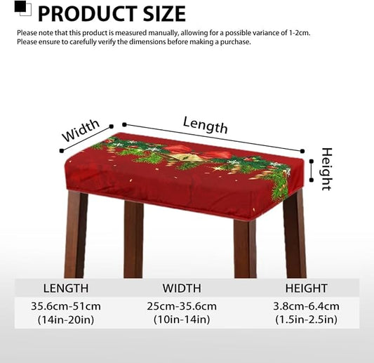 Christmas Bar Stool Seat Covers Jingle Bell Red Bar Stool Covers Rectangle Set of 2 Counter Stool Bar Chair Covers for Kitchen Pub Dining Room Holiday Xmas Decor