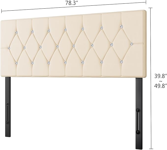 VECELO Tufted Upholstered Headboard King Size, with 6 Adjustable Height from 39.8" to 49.8", Button Diamond Design, Easy Assembly, Beige