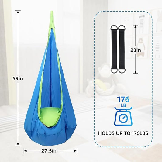 Kids Swing Seat Hammock Chair Indoor Outdoor Hanging Chair for Children,Soft & Safe with High Weight Capacity, Easy Install Perfect for Bedroom, Garden, Playroom(Blue)