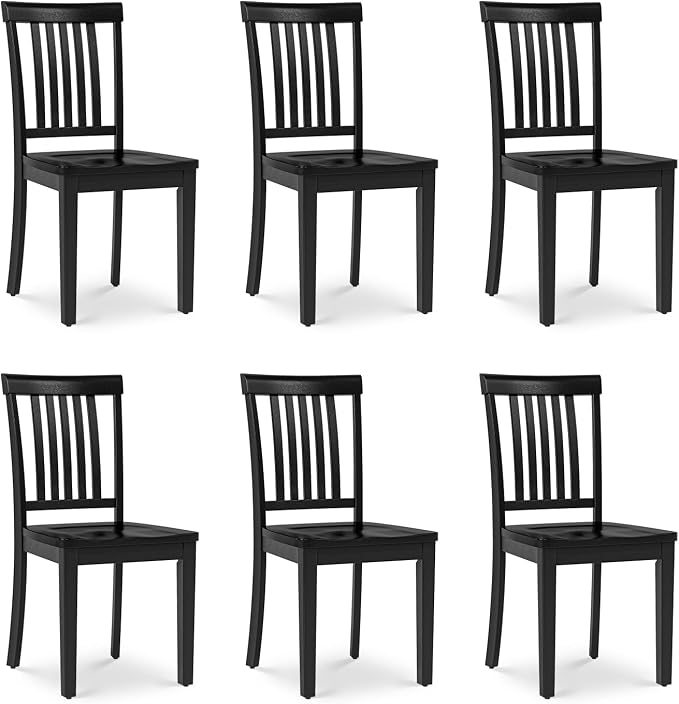 COLAMY Wooden Dining Room Chairs Set of 6, Spindle High Back Windsor Kitchen Side Chair, Farmhouse Dining Chairs for Kitchen, Dining Room, Black