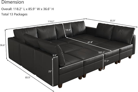 EASE MOOSE Oversized Modular Sectional Sleeper Sofa with Storage, Faux Leather sectional Large Modular Sofa Couch Sectional Sofa Sleeper for Living Room