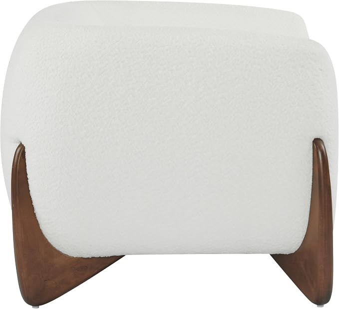 Christopher Knight Home Modern Boucle Fabric Upholstered Club Chair for Living Room, Home Office, Apartment, Relaxing Chair with Removable Cushion and Birch Wood Legs, White and Walnut
