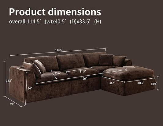 115" Modular Sectional Sofa, Modern Cloud Sectional Couch with Deep Seat, L-Shape Boneless Couch for Living Room,No Assembly Required, Brown(3 Seater + 1 Ottoman)
