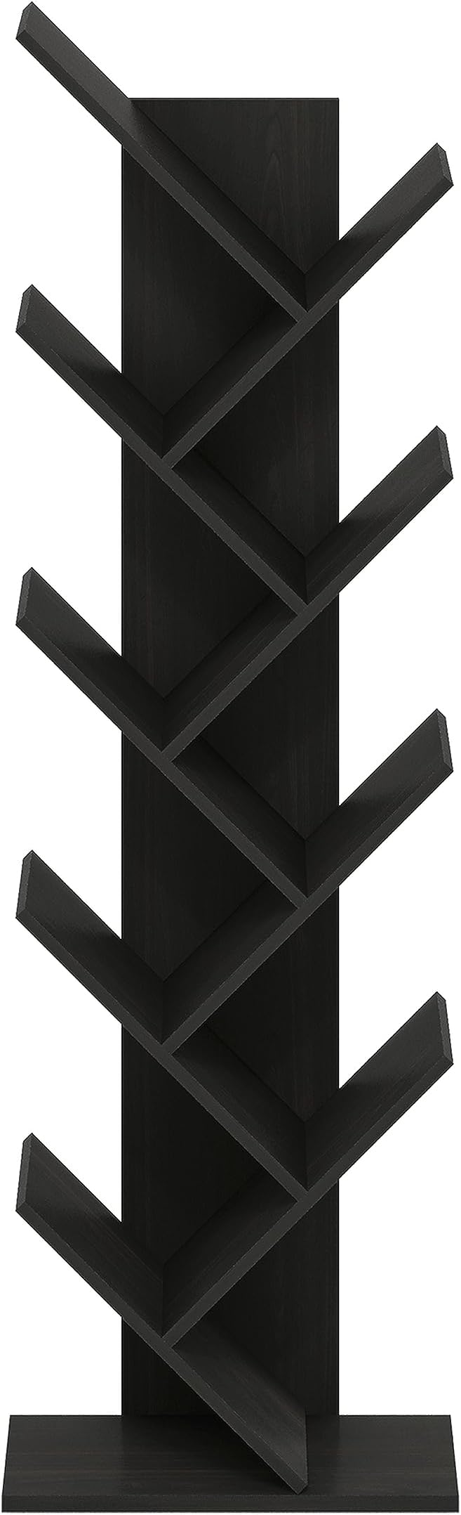 Furinno TREE Book Shelf, 9-Tier Bookshelf, Tree Bookcase with Angled Open Shelf, 8.4 x 15.7 x 50.9, Corner Shelf for Room Decor, for Living Room, Bedroom, Home Office, Espresso