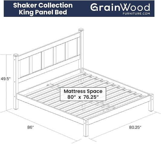 Grain Wood Furniture Shaker Solid Wood Panel Platform Bed, King Size, Natural