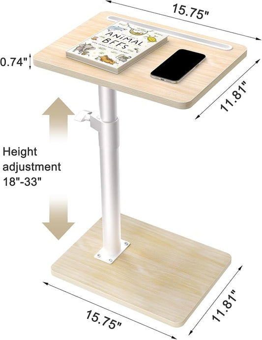 YUHFERA Sofa Armrest Tray Table for Couch - 360 Swivel Height Adjustable End Table for Small Spaces, Snack Side Table for Bed or Chair with Phone & Tablet Slot (Oak, Standard)