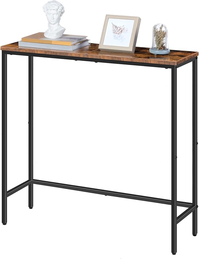 HOOBRO 2 Pack Narrow Console Table, 29.5" Small Entryway Table, Thin Long Sofa Side Display Table, for Hallway, Bedroom, Living Room, Foyer, Rustic Brown and Black BF75XGP201