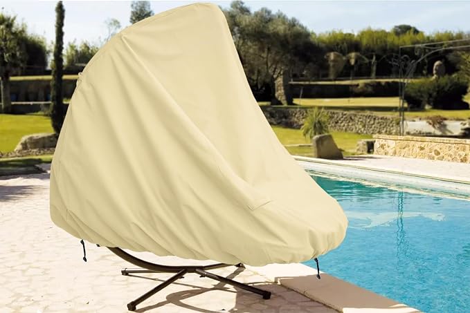 Patio Hanging Chaise Lounge Cover 73 Inch Waterproof 900D Heavy Duty Outdoor Swing Chair Cover for outdoor Hammock (Beige)