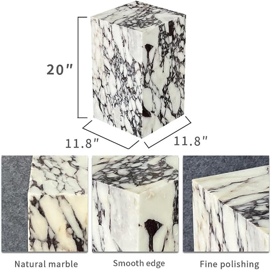 Luxury Marble Side Table,Square End Table for Modern Sofa and Bed, Living Room, Sofa, Bedroom(Calacatta Viola)