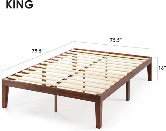 Mellow Naturalista Classic 16 Inch Solid Wood Platform Bed with Wooden Slats, Espresso, King