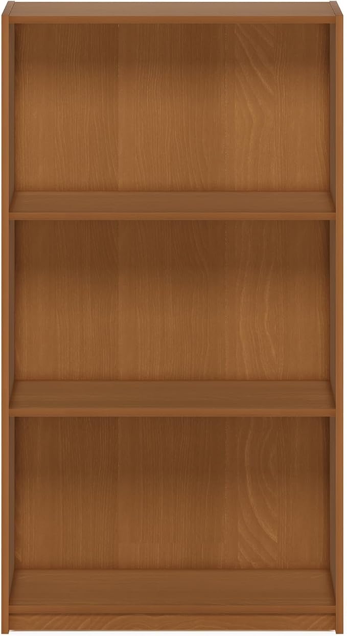 Furinno Basic Book Shelf, 3-Tier Modern Bookshelf, Bookcase with Open Shelves, 9.3 x 21.8 x 39.5, for Living Room, Bedroom, Home Office, Natural Oak