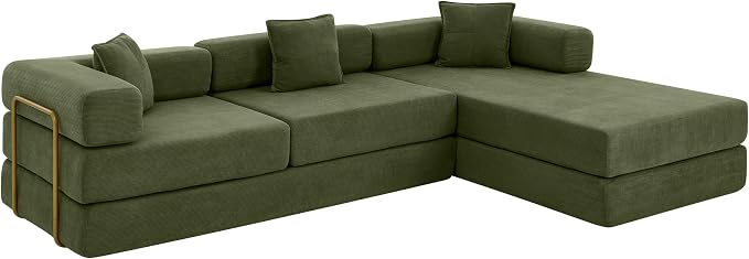 HANXIN 108" Modular Sectional Sofa, Futon Convertible Sofa Bed,Oversized Corduroy Boneless Couch for Living Room,Floor Loveseat Sleeper with Pull Out Bed,Free Combination,No Assembly Required (Green)
