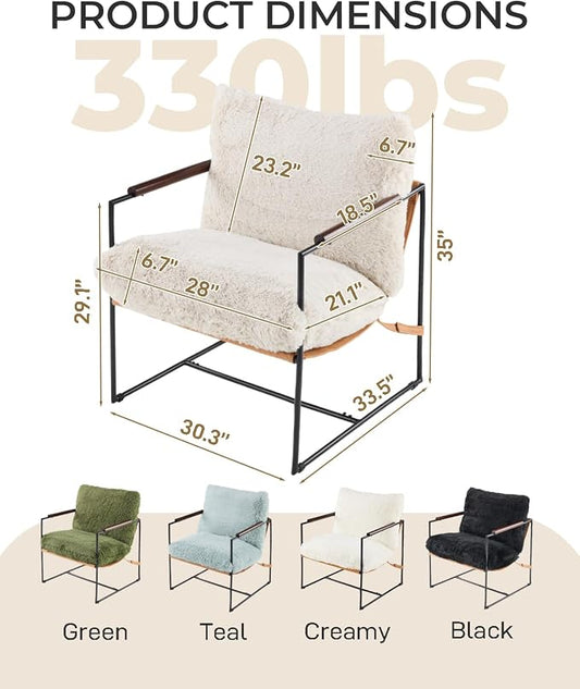 Karl home Modern Metal Frame Accent Chair, Khaki | Plush Fleece Upholstered, Wood Padded Armrest, 28" Seat Width, Comfy Lounge Armchair for Living Room, Bedroom, Apartment