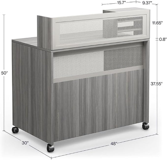 NBF Reception Desk Standing Height Workstation with Mobile Casters for Office Lobby, 48" W x 30" D, Gray, At Work Collection