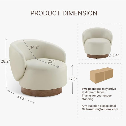 KISLOT Swivel Accent Chair Modern Round Barrel Armchair with Upholstered Faux Leather for Living Room Bedroom Waitingroom,2 Box,Cream