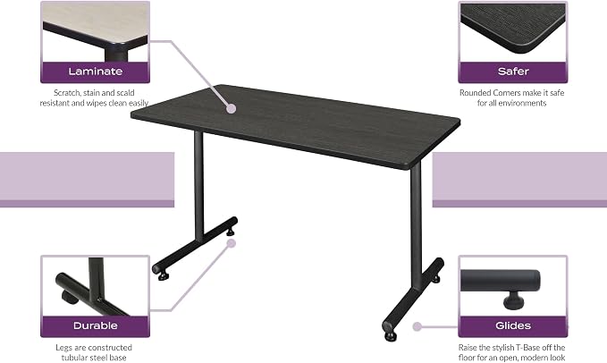 Romig Axis-Pro 42 x 24 in. Mobile T-Base Training Seminar Table- Cherry