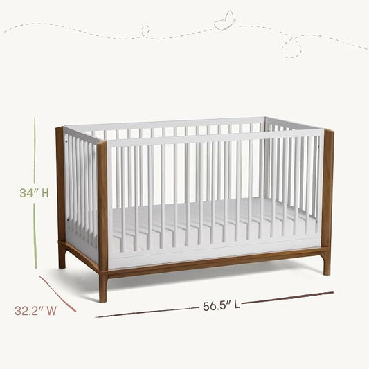 Little Seeds Laurel 4-in-1 Convertible Baby Crib to Toddler Bed in White/Chestnut
