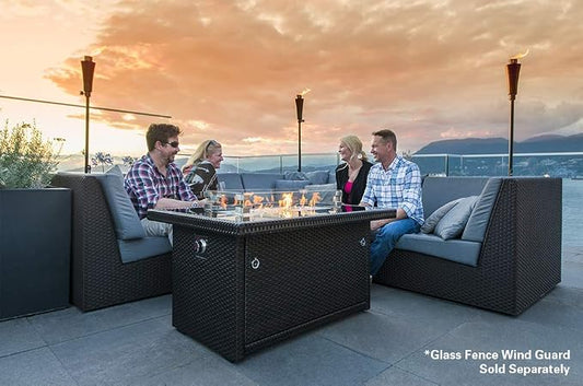 Outland Living Series 403 Fire Table – 44" 50,000 BTU Outdoor Propane Gas Fire Pit Table with Tempered Glass Top & Arctic Ice Decorative Glass Rocks, Espresso Brown
