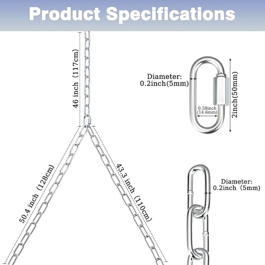 Heavy Duty Porch Swing Hanging Chain Kit (2 Pack) 1500 Lbs Capacity, up to 8 ft Length- Rustproof Zinc-Plated, 6 Quick Links & 2 Y-Chain Assemblies(Silver)