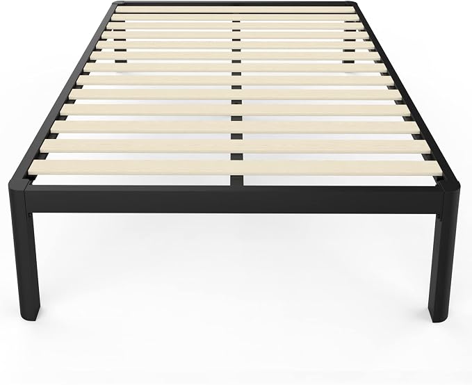 MAF 14 Inch Queen Platform Bed Frames with Wooden Slats, Black 3500 Lbs Heavy Duty Metal Bed Frame with Anti-Collision Round Legs, No Box Spring Needed, Easy Assembly