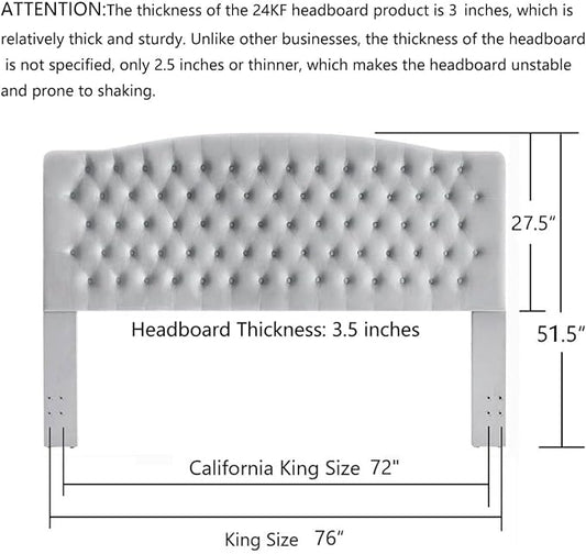 24KF Upholstered Tufted Button Velvet Headboard,Comfortable Fashional Headboard King/CA King Size,Gray