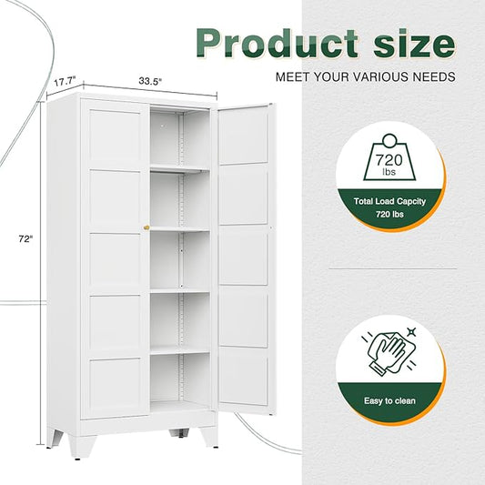 Letaya 72" H Metal Storage Cabinet with 2 Doors and 4 Shelves,Tall Kitchen Pantry Cabinets,Utility Pantry Organizers for Cupboard/Dining/Bathroom/Home Office/Garage (Black, 72" H x 18" D x 33.5" W)