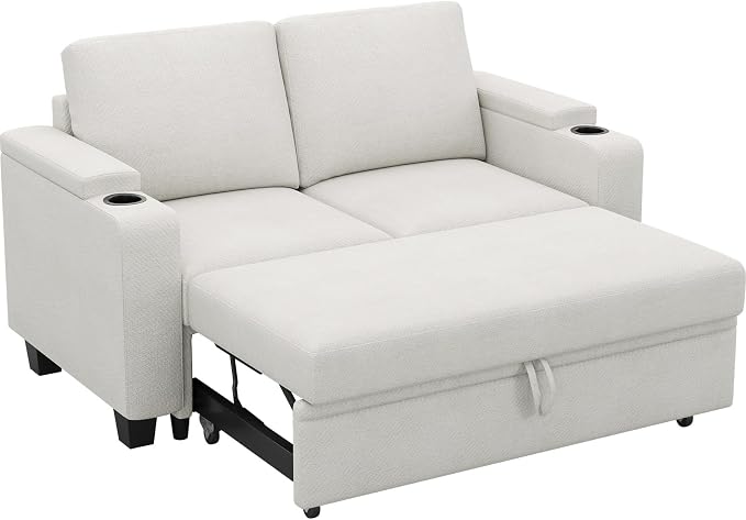 Belffin Modular Sectional Loveseat with Pullout Bed Sectional Sleeper Sofa with Pull Out Bed for Living Room.Beige