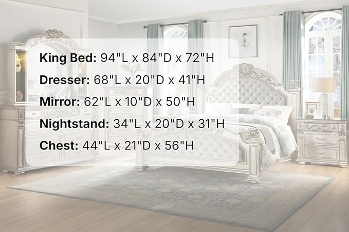 First of a Kind Platinum Traditional 5 Piece King Bedroom Set with Upholstered Tufted Headboard Elegant European Inspired Design Coordinated Furniture Collection, Silver