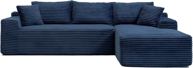 105-Inch L-Shaped Right Facing Corner Compressed Sofa Modular Sectional Boneless Cloud Sofa Floor Foam Couch with Chaise Lounge, Corduroy Corner Boneless Cloud Couch