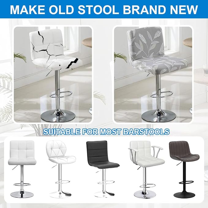 Levoberg Bar Stools Cover Set of 4 Printed Armless Swivel Barstools Slipcovers with Backs Stretch Square Counter Height Bar Stools Covers Mid Low Back Chair Cover for Kitchen Dining Room Bar #14