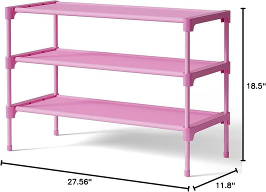 Kitsure Shoe Rack - Non-Woven Shoe Rack Shelf, Shoe Organizer for Closet, Entryway, Garage & Corridor, Stackable Shoe Shelves, 27.5" Wide - 3 Tier, Pink