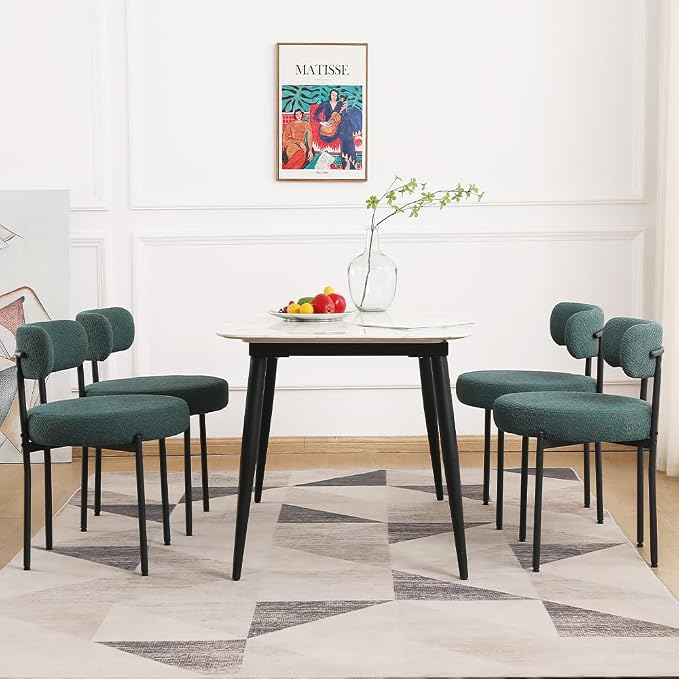 EDWELL Dining Chairs Set of 6, Modern Upholstered Dining Room Chairs with Black Metal Legs, Green Curved Backrest Kitchen Chair for Dining Room, Living Room
