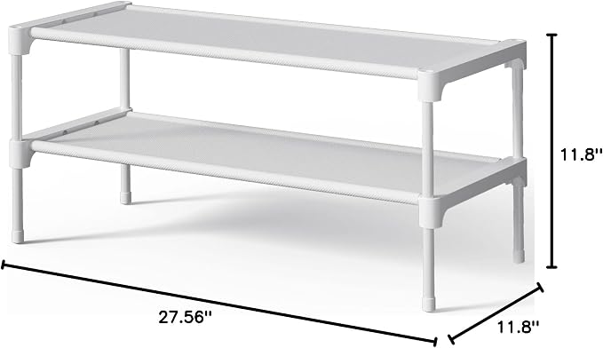 Kitsure Shoe Rack - Non-Woven Shoe Rack Shelf, Shoe Organizer for Closet, Entryway, Garage & Corridor, Stackable Shoe Shelves, 27.5" Wide - 2 Tier, White