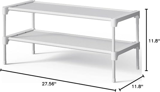 Kitsure Shoe Rack - Non-Woven Shoe Rack Shelf, Shoe Organizer for Closet, Entryway, Garage & Corridor, Stackable Shoe Shelves, 27.5" Wide - 2 Tier, White