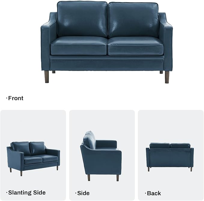 Kingfun 60" Faux Leather Sofa, Loveseat Couch, Mid Century Modern Love Seat Couches with Solid Wood Frame for Living Room Bedroom