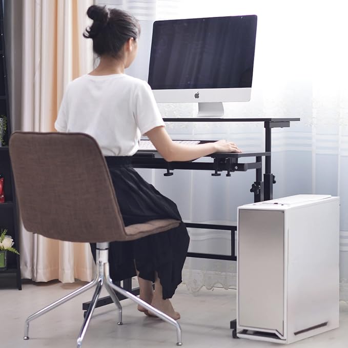 SogesHome 31.5 inches Adjustable Laptop Desk Table, Portable Computer Stand with Cart Tray and Computer Host Stand, Black