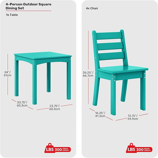 Costaelm Kids Table and 4 Chair Set, Activity Table Chair Set, Toddler Game, Playroom Furniture, Picnic Table Chairs, 5 Piece Dining Table Set, Turquoise