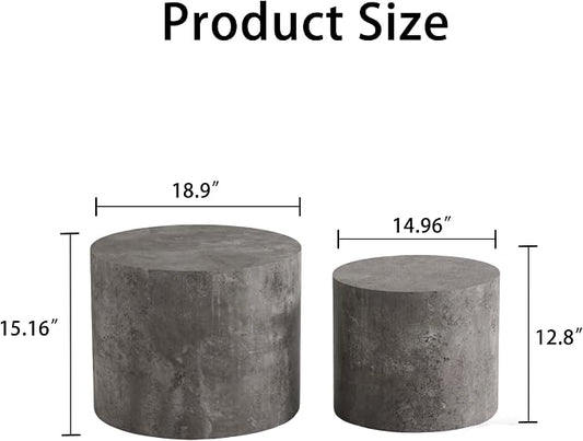 Nesting Round Coffee Table Set of 2, Accent End Table for Small Spaces, Morden Drum Side Table, Wooden Circle Center Table for Living Room, Fully Assembled - Gray