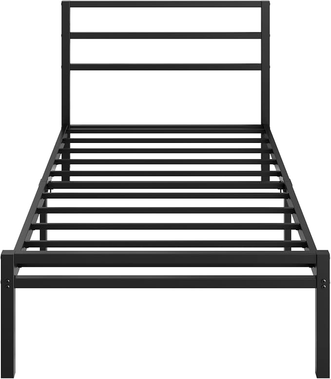 Lutown-Teen 12 Inch Twin Bed Frame with Headboard and Footboard, Classic Metal Platform Bed Frame Twin Size, No Box Spring Needed, Easy Assembly, Noise Free, Black