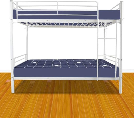 Karl home Metal Bunk Bed Twin Over Twin with Built-in Ladder, White | Heavy Duty Bunkbeds with Safety Guardrail and Space-Saving Design,Twin Bunk Beds for Kids, Teens & Adults, No Box Spring