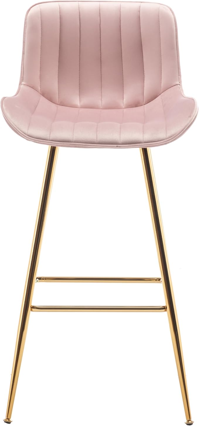 Sidanli 29 Inch Bar Stools Set of 2, Pink Barstools with Back and Gold Plated Legs, Upholstered Barstools for Bar, Living Room, Kitchen Island, Farmhouse