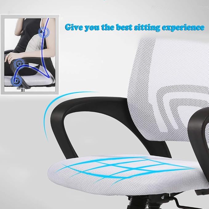 BestOffice Office Chair Mid Back Desk Chair1 Ergonomic Mesh Computer Gaming with Larger Seat, Executive Height Adjustable Swivel Task with Lumbar Support Armrest for Women Adults Women, Men White
