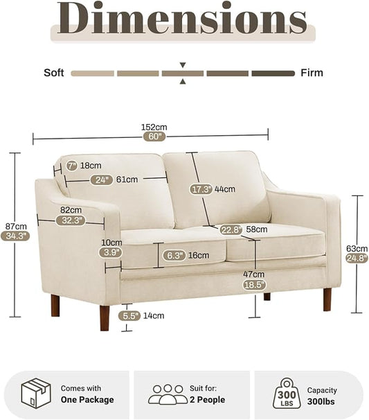 Kingfun 60" Chenille Sofa, Loveseat Couch, Mid Century Modern Love Seat Couches with Solid Wood Frame for Living Room Bedroom