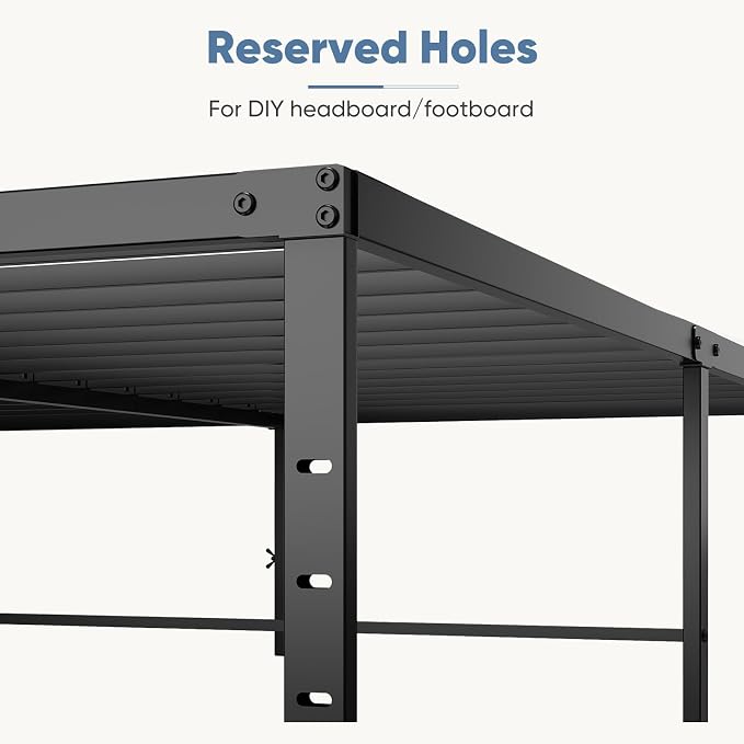 DUMOS Queen Size 16 Inch Bed Frame - Metal Platform Bed Frame Mattress Foundation with Steel Slat Support, No Box Spring Needed, Storage Space Under Base, Easy Assembly, Black