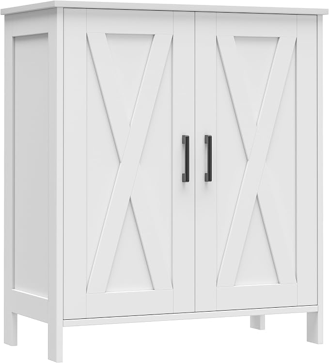 Homleke Farmhouse Shoe Cabinet with 2 Barn Doors & Wood Legs, 5-Tier Shoe Storage Cabinet with 3 Adjustable Shelves, Tall Shoe Rack Organizer for Closet, Shoe Organizer for Entryway, Hallway, White