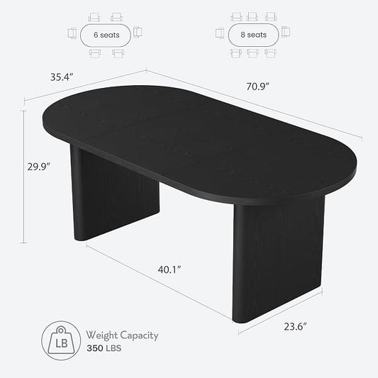 IDEALHOUSE 70.8" Oval Dining Table for 4-8, Wood Kitchen Table with Double Pedestal Base, Spacious Dining Room Table for Kitchen, Living Room, Reception Area, Natural Finish, Black